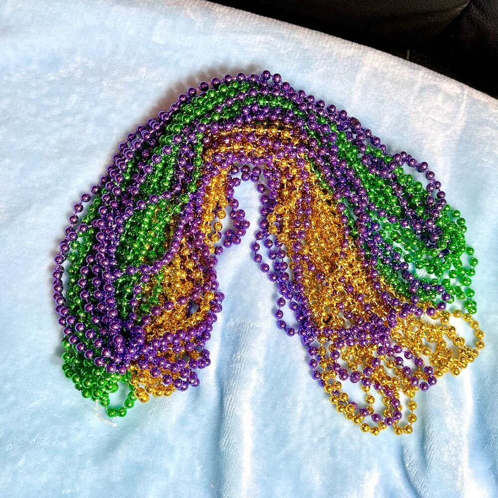 NEW Mardi Gras Beads Bundle – 24 Strands (Purple, Green, Gold) – Party, Dress Up